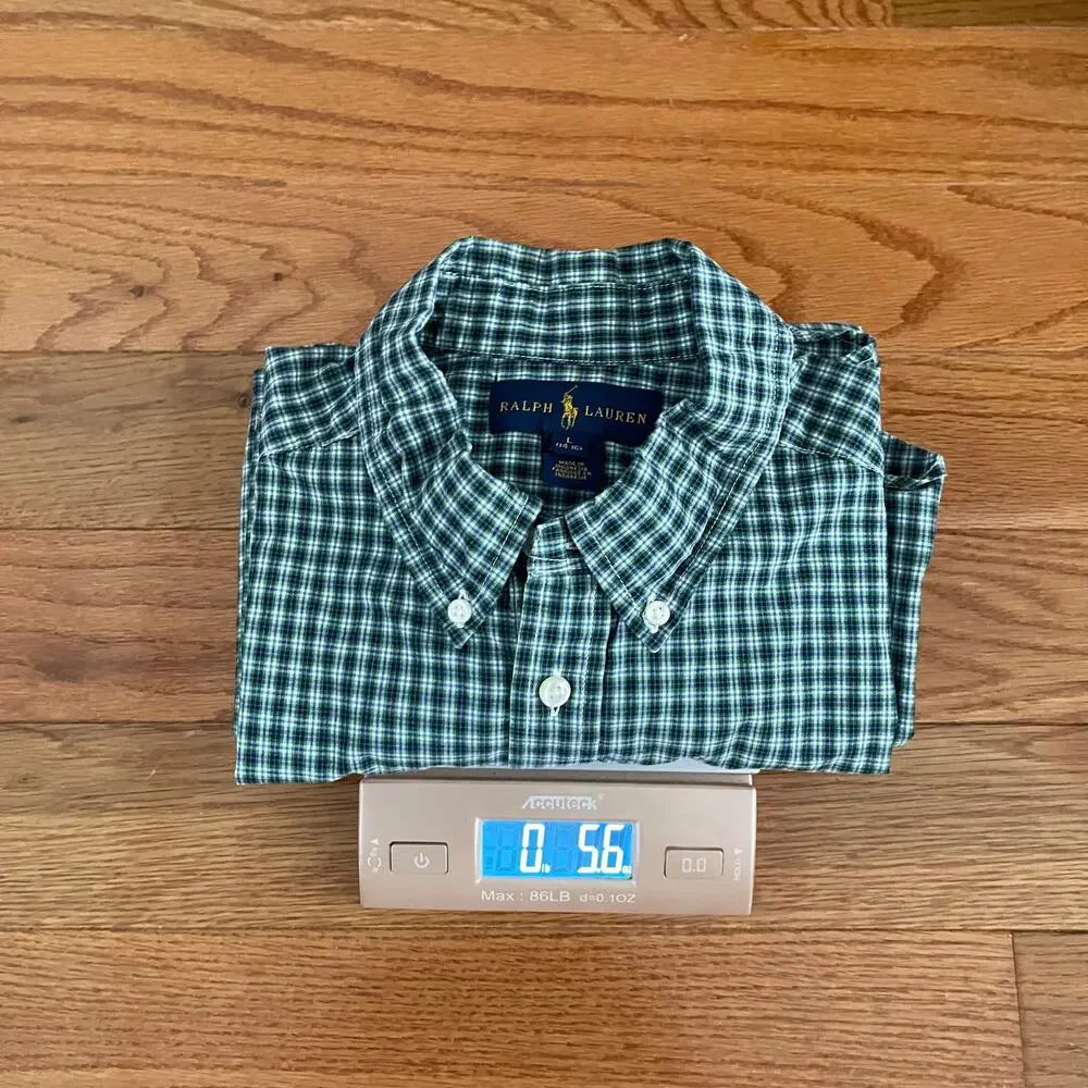 Ralph Lauren Boys Large 14/16 Green Blue Gingham Button Down Shirt Sleeve
